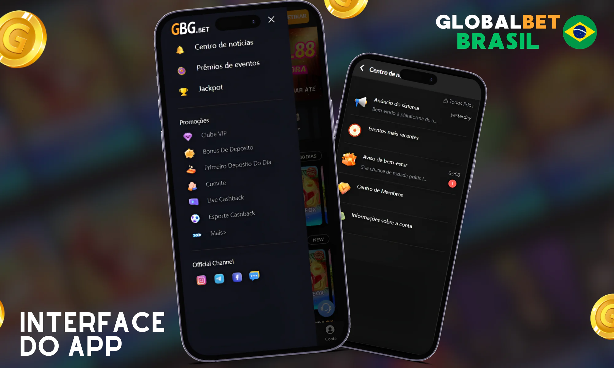 Interface fácil de usar e intuitiva do aplicativo Globalbet